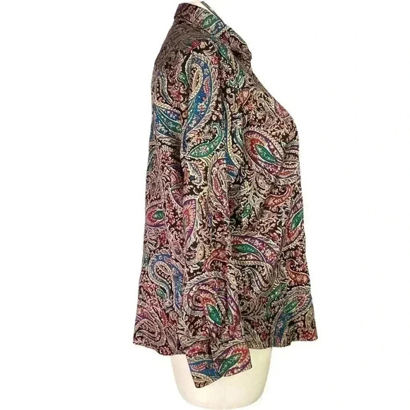 Chaps Shirt Women 1X Black Paisley Non Iron Long Sleeve Button Top Fall Classic - Picture 3 of 6